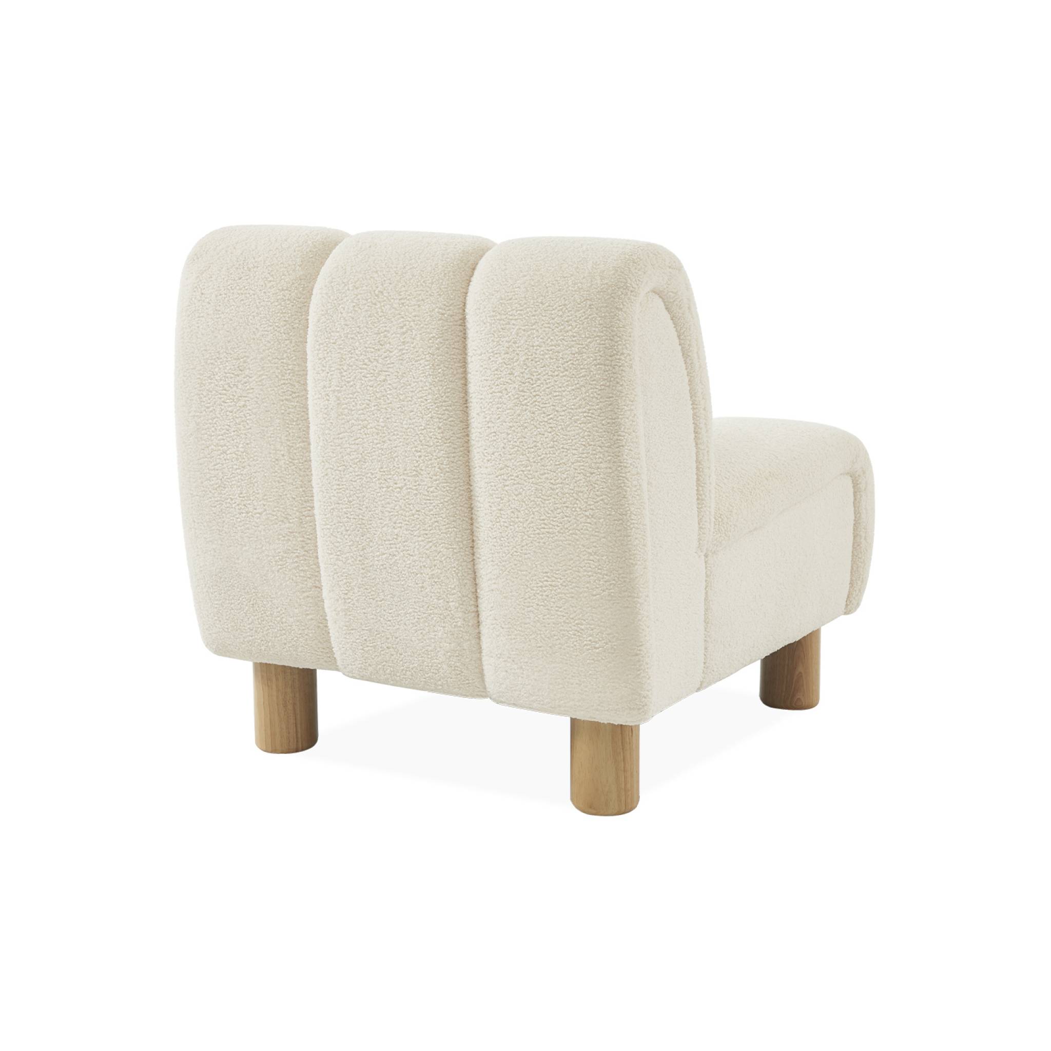 Fauteuil relax pieds arrondis en bois et tissu bouclette blanc