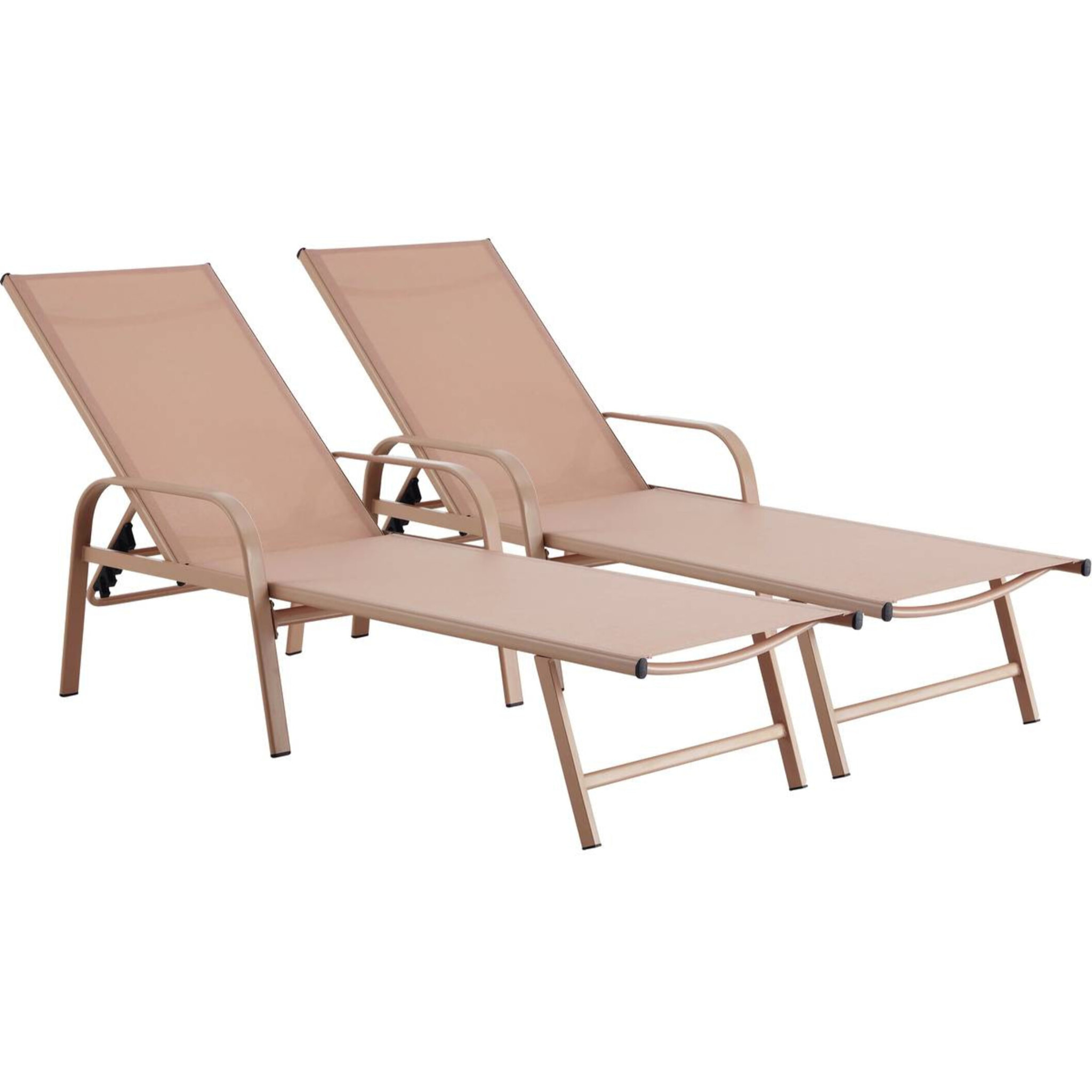 Lot de 2 Bains de soleil en métal avec accoudoirs "Farniente" - Marron