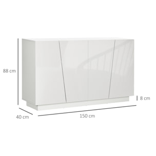 Buffet design façade blanc laqué 4 portes 2 étagères dim. 150 x 40 x 88 cm blanc