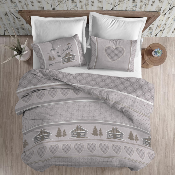 Parure copripiumino in flanella chalet beige flanella 100% cotone