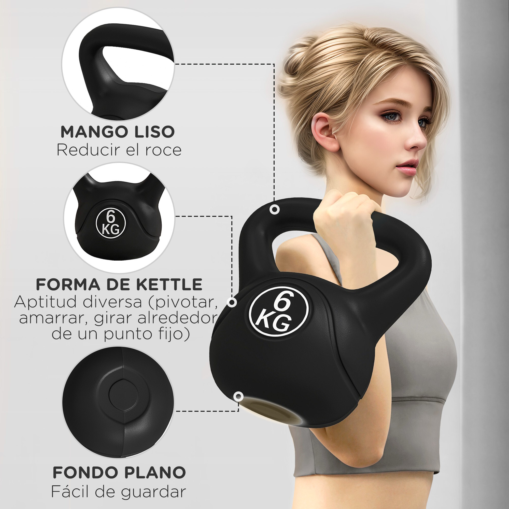 Pesa Rusa de 6 kg Kettlebell de Fiteness Relleno de Arena con Mango Ancho Antideslizante para Ejercicios y Entrenamiento en Casa y Gimnasio 20x13x22 cm Negro