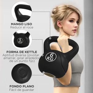 Pesa Rusa de 6 kg Kettlebell de Fiteness Relleno de Arena con Mango Ancho Antideslizante para Ejercicios y Entrenamiento en Casa y Gimnasio 20x13x22 cm Negro