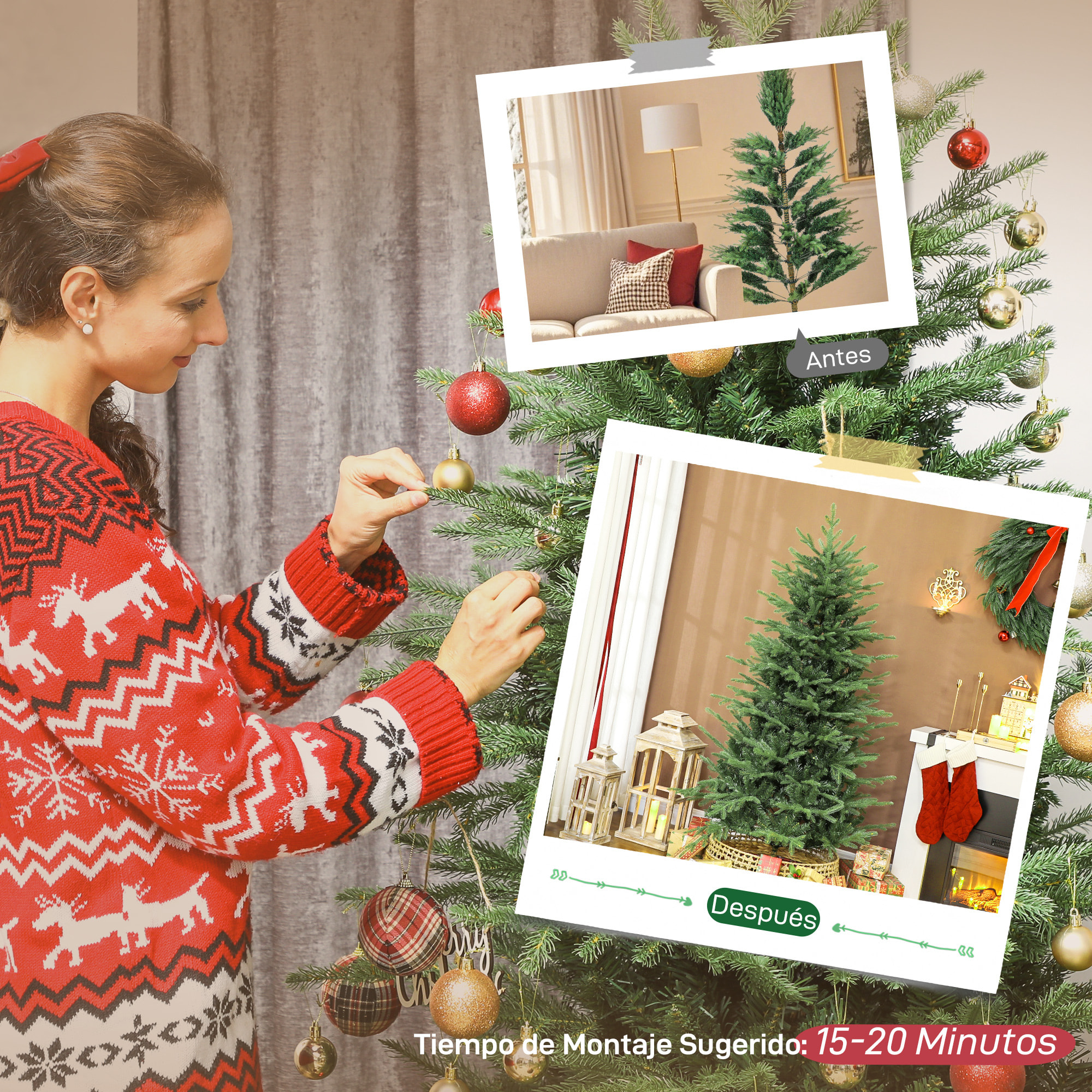 Árbol de Navidad Artificial 180 cm, Árbol de Navidad con 1794 Ramas Densas, Soporte Metálico Plegable, Fácil Montaje, para Salón, Interior, Verde