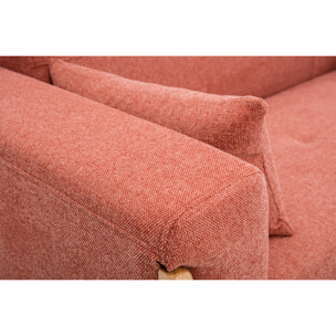 Canapé scandinave 2 places en tissu terracotta et bois clair FJORD