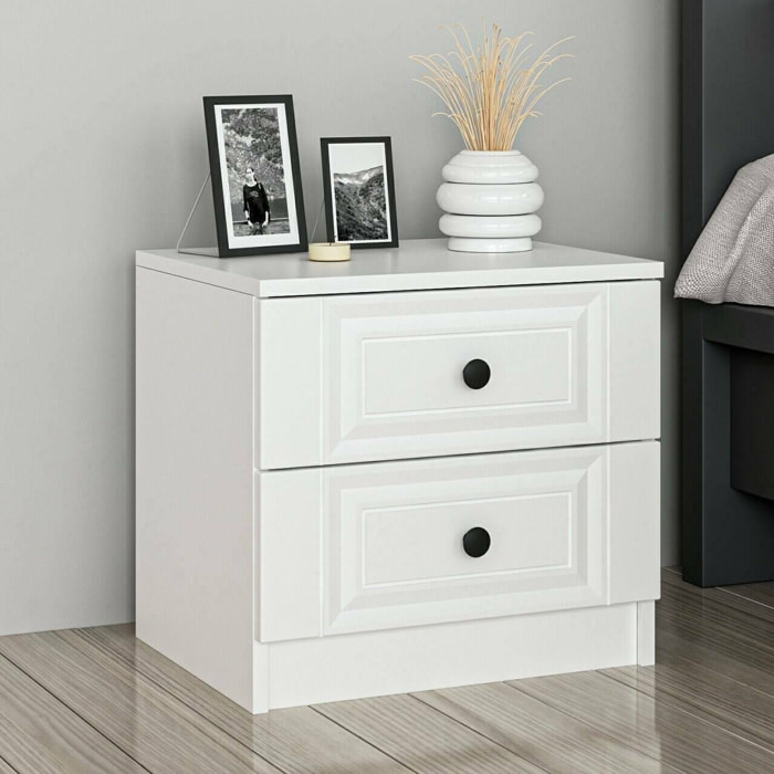 Comodino Ismael, Comò basso, Tavolino da notte, Mensola da letto, 72x42 h77 cm, Bianco