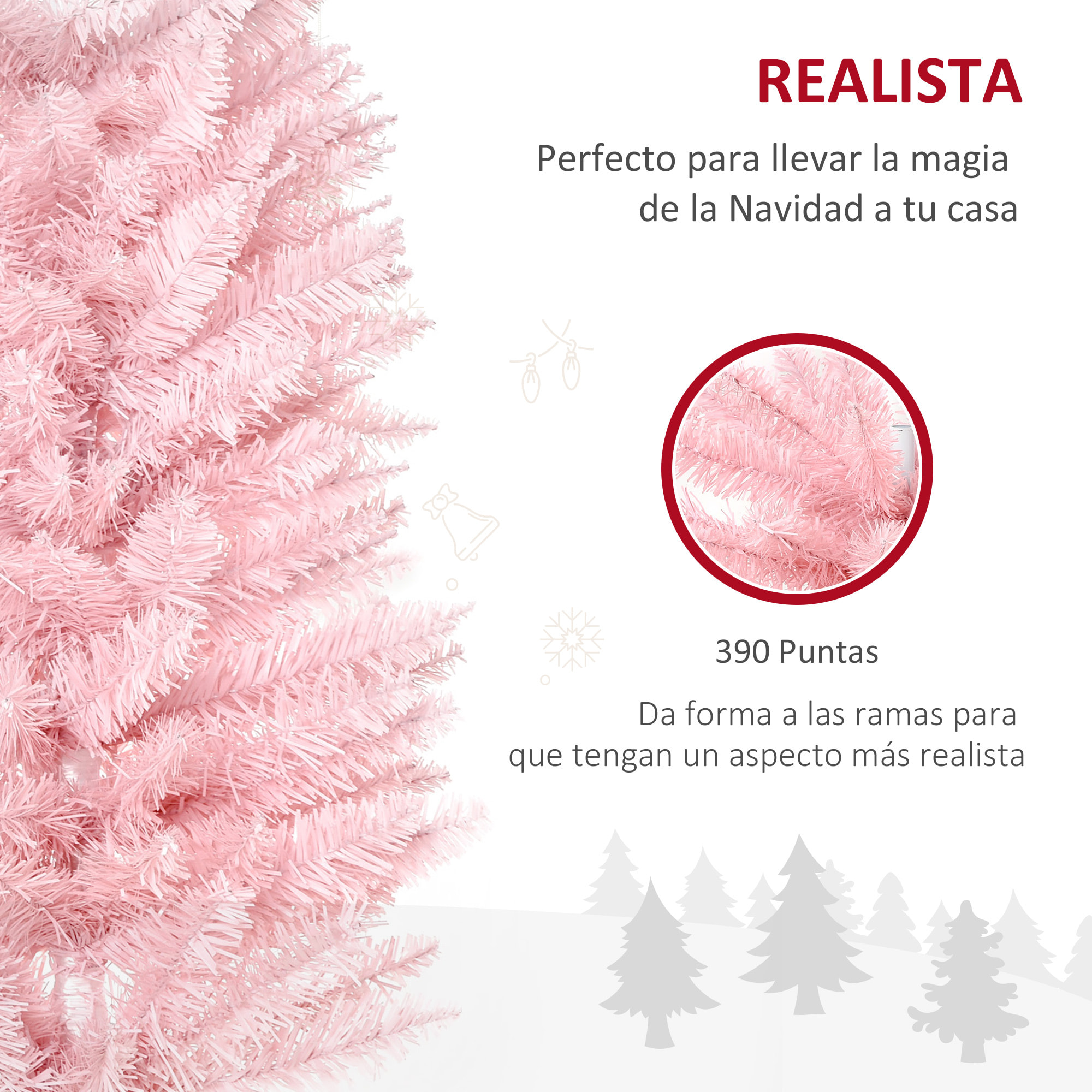 Árbol de Navidad 180 cm Árbol de Navidad Artificial Grande con 390 Puntas de Rama Decoración Navideña para Interiores Fácil de Montar Rosa