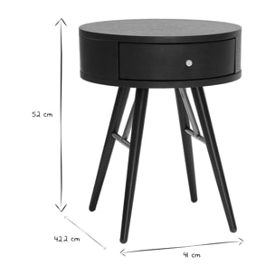 Table de chevet ronde avec tiroir bois et métal noir KORAL