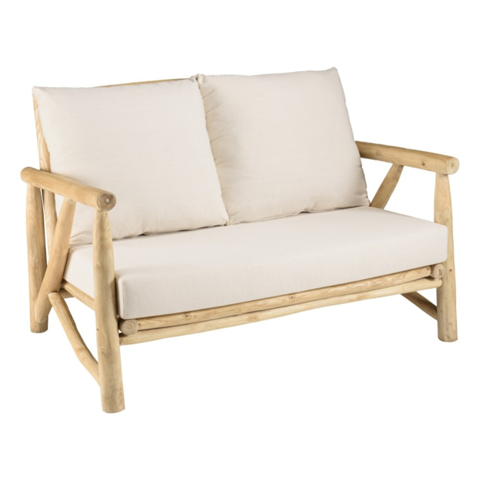 WILL - Canapé MADURA 2p. en branches de teck naturel coussins blancs