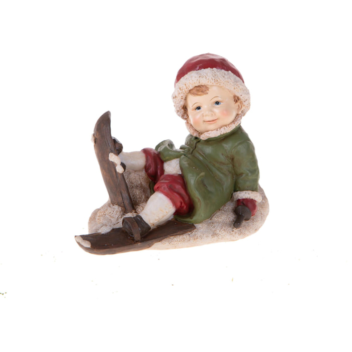 Bimbo Seduto con Sci - Pezzi 1 - Colore Rosso - 16,6x12,5Hx9,7cm - Bianchi Dino