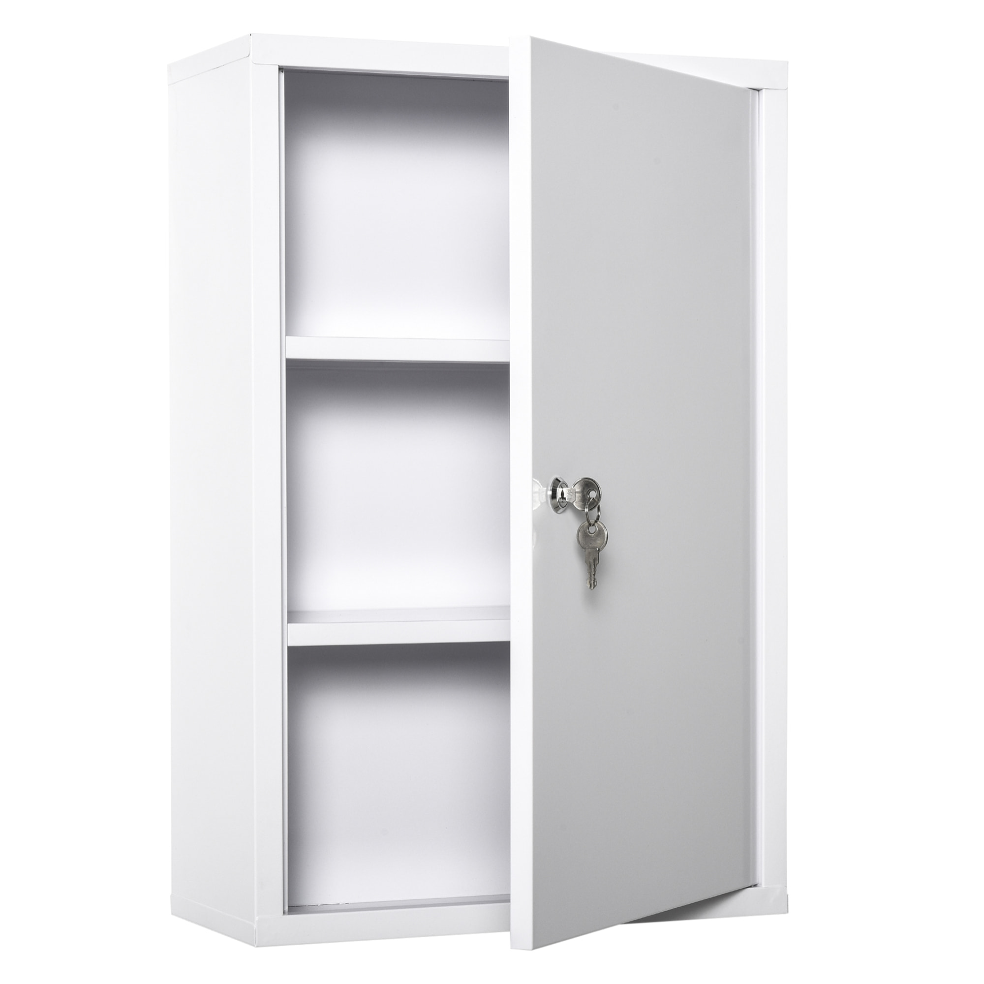 Armoire à pharmacie 2 étagères 3 niveaux verrouillable dim. 40L x 18l x 60H cm 2 clés métal blanc