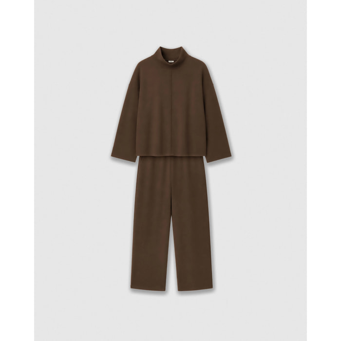 Set top pantalón costura fluido marrón