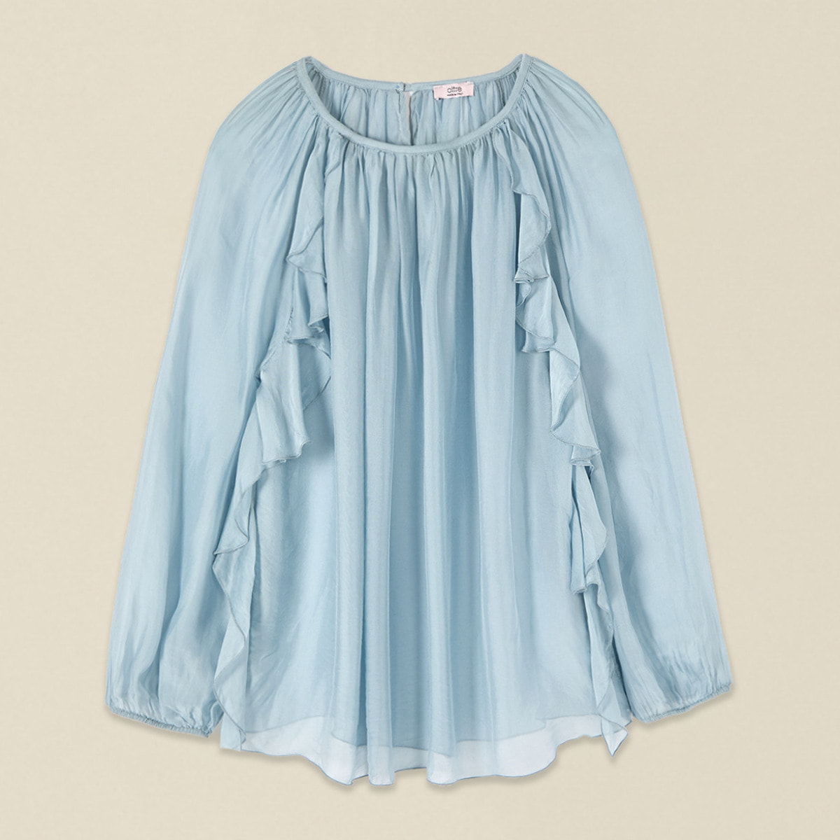 Oltre - Blusa in voile misto seta con volant - Azzurro