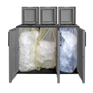 Pattumiera Arko, Cestino portarifiuti, Bidone per raccolta differenziata a 3 ante, 100% Made in Italy, 102x37h84 cm, Grigio e Nero, Finitura quadri