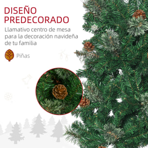 Árbol de Navidad Artificial 195 cm Árbol de Navideño de 556 Ramas Árbol de Navidad Estrecho Forma de Lápiz con 25 Piñas Base Plegable Verde