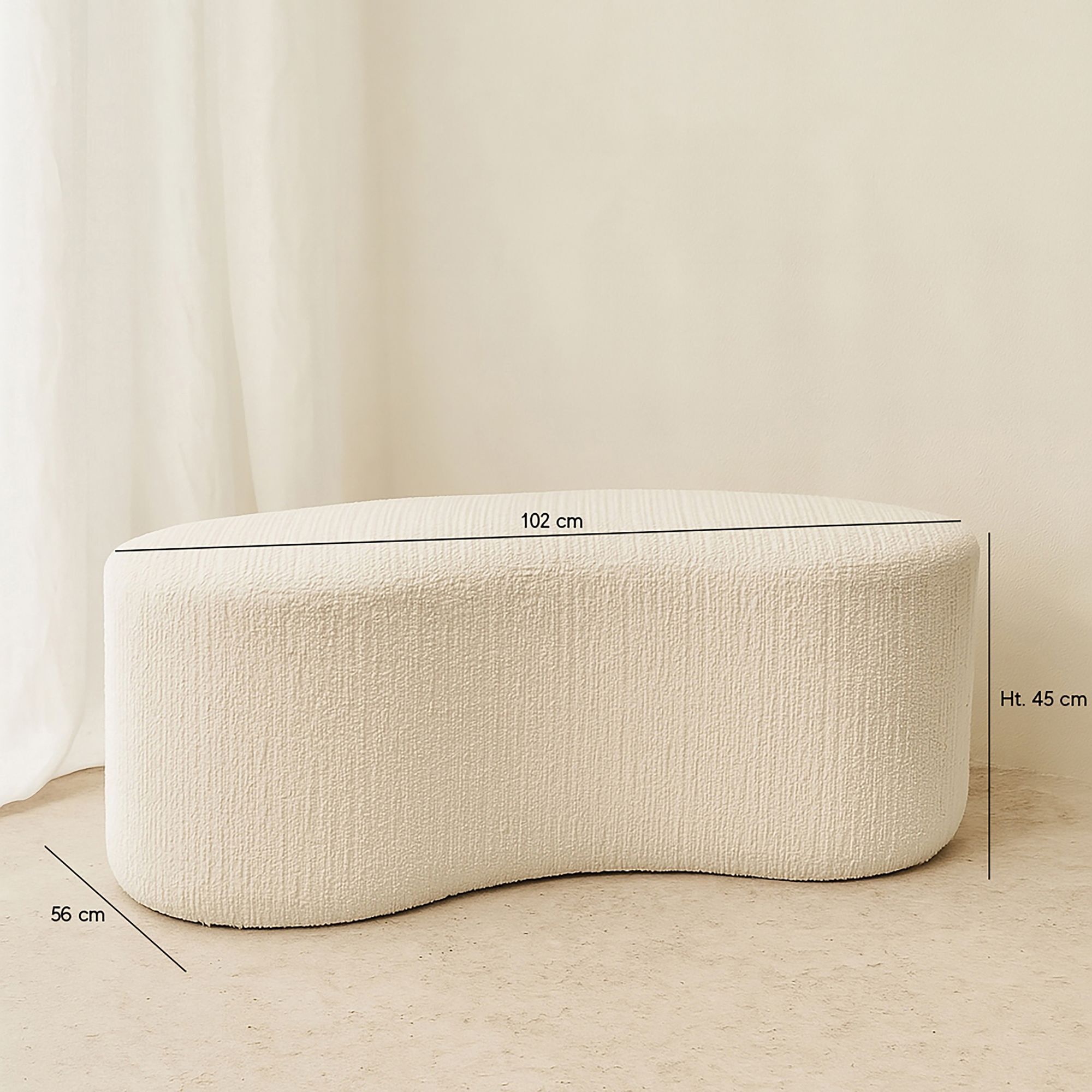 Banc en bouclette blanche et structure en bois  MALO