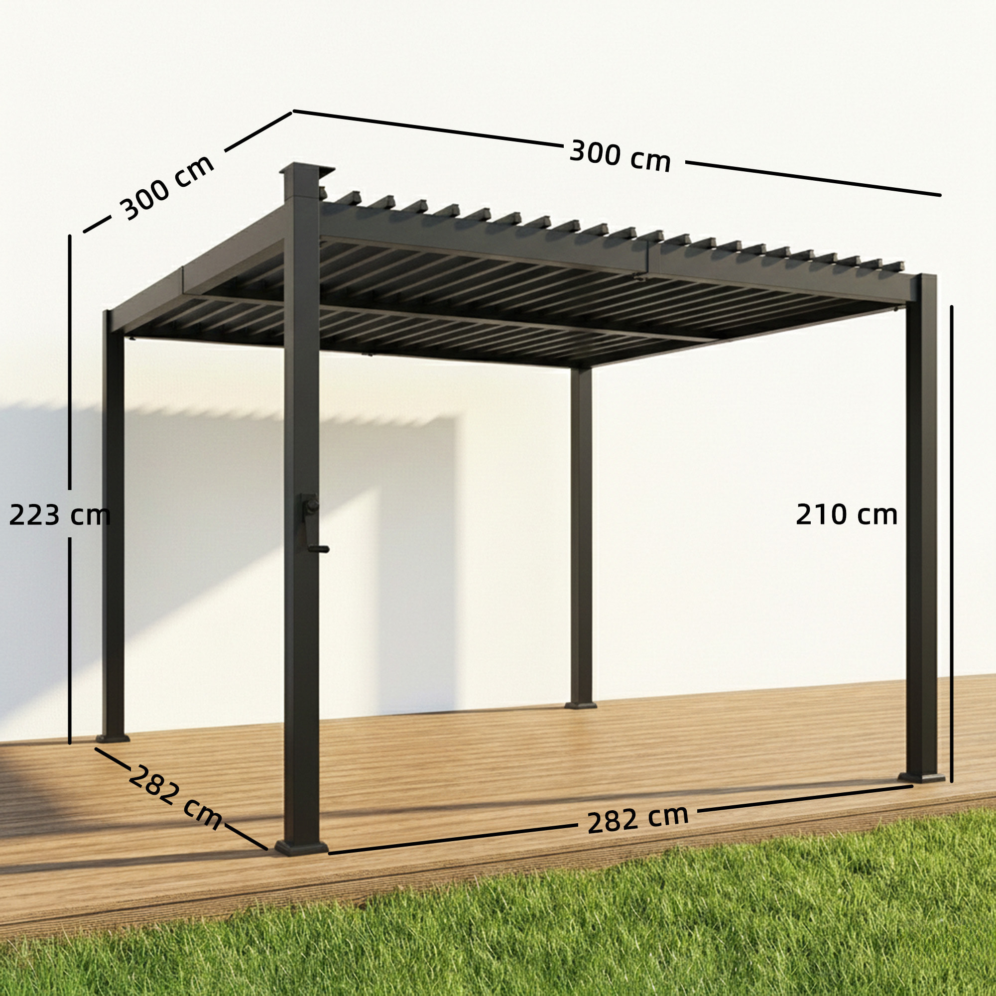 Pergola bioclimatique lames orientables éclairage LED solaire métal noir