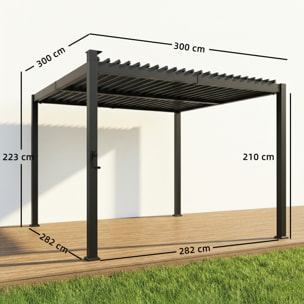 Pergola bioclimatique lames orientables éclairage LED solaire métal noir