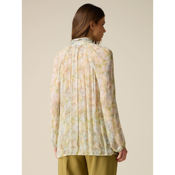 Oltre - Blusa de viscosa plisada con lazo - Light - blue