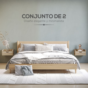 Set de 2 Mesitas de Noche Flotantes Mesillas de Noche de Pared con Cajón para Dormitorio Habitación Hogar Diseño Sencillo 40x30x19,5 cm Madera Natural