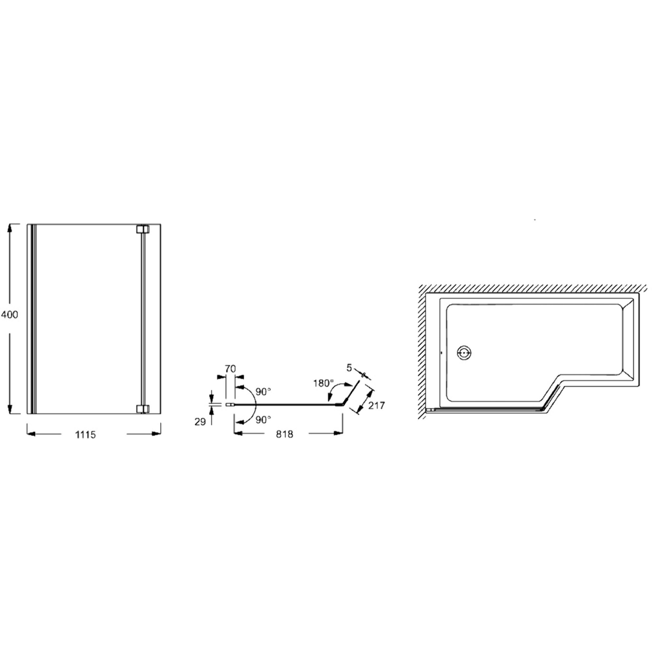 Pare bain Neo, 2 volets noir mat