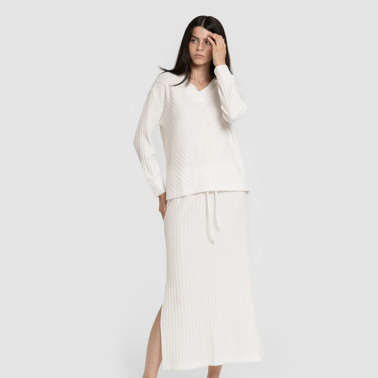 Falda midi polyamide canalé mujer