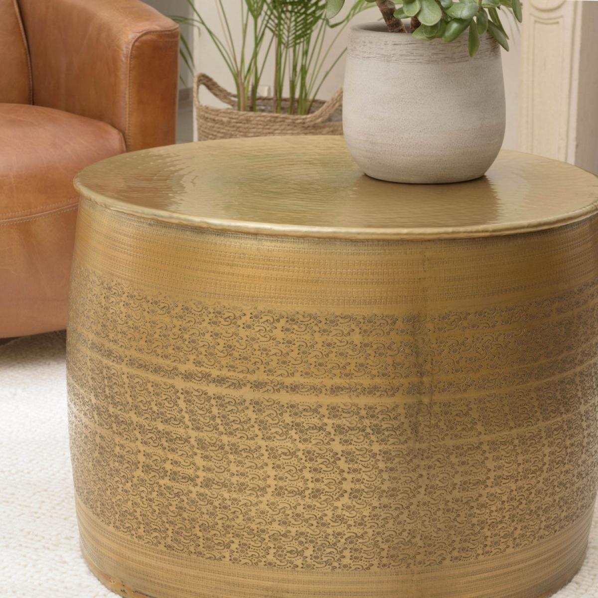 HONORE - Table basse alu 60x60cm couleur laiton pied motifs arabesques