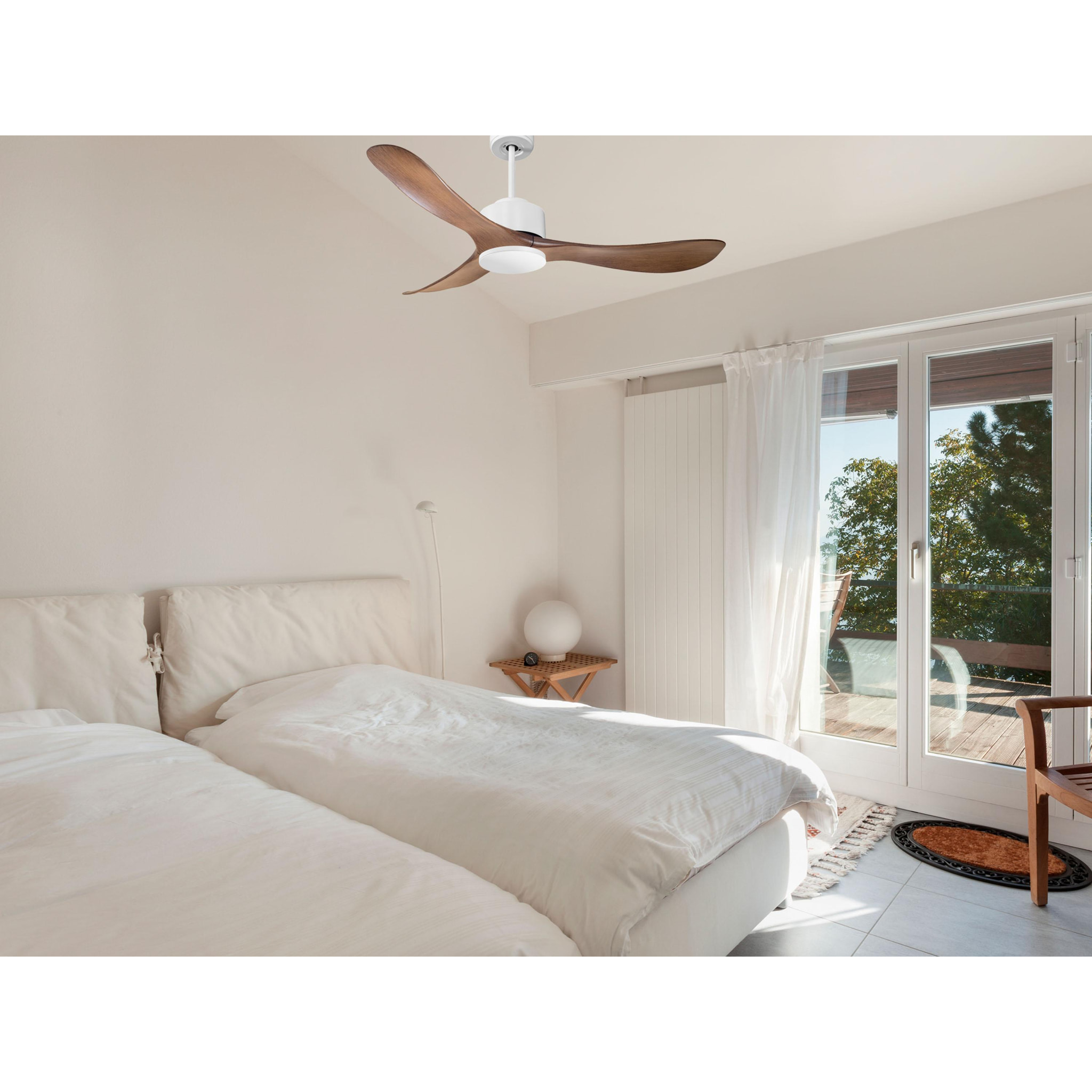 Ventilateur de plafond Réversible Lumière  Thermostat Wifi Moteur à courant continu Toits en pente Télécommande Hypersilence Mémoire Shopify Vendible (AUTOMATIQUE) 40   W Blanc