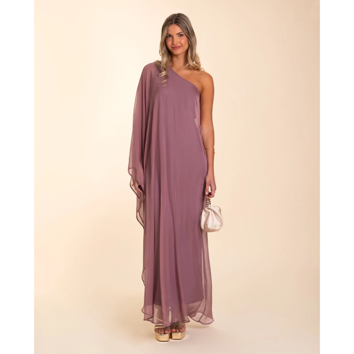 Vestido largo con capa asimétrico