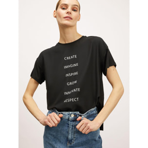 Motivi - Camiseta bimateria con estampado - Negro