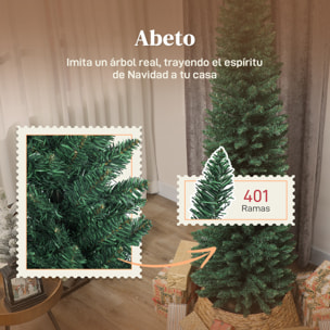 Árbol de Navidad Estrecho 210 cm, Árbol de Navidad Artificial con 401 Ramas, Soporte Metálico, Fácil de Montar, Decoración para Interior, Hogar, Oficina, Verde