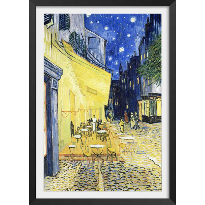 Affiche Le Café Arles par Vincent van Gogh Affiche + cadre en bois - Noir
