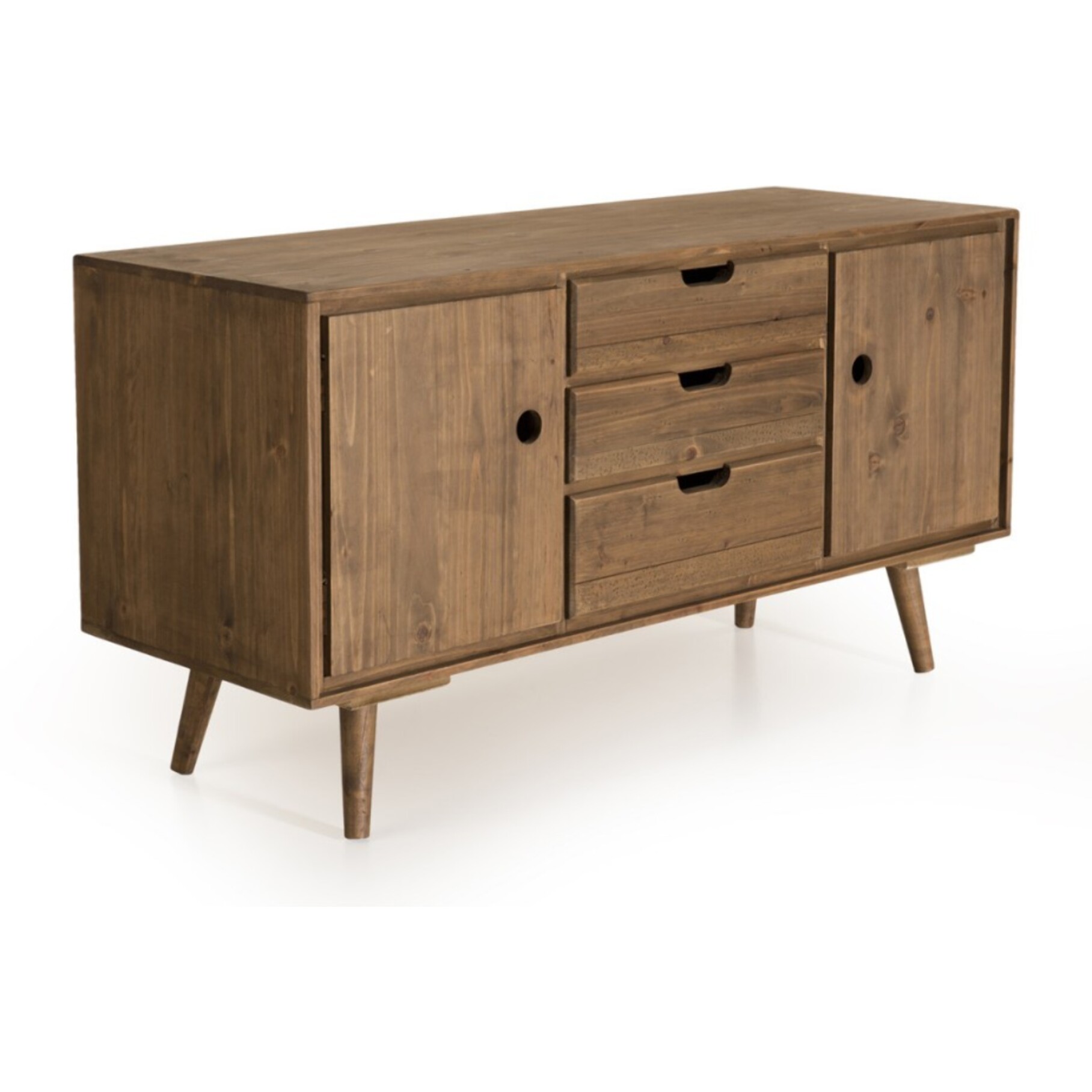 ANDY - Buffet scandi marron bois 2 portes 3 tiroirs Sapin