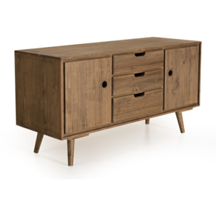 ANDY - Buffet scandi marron bois 2 portes 3 tiroirs Sapin