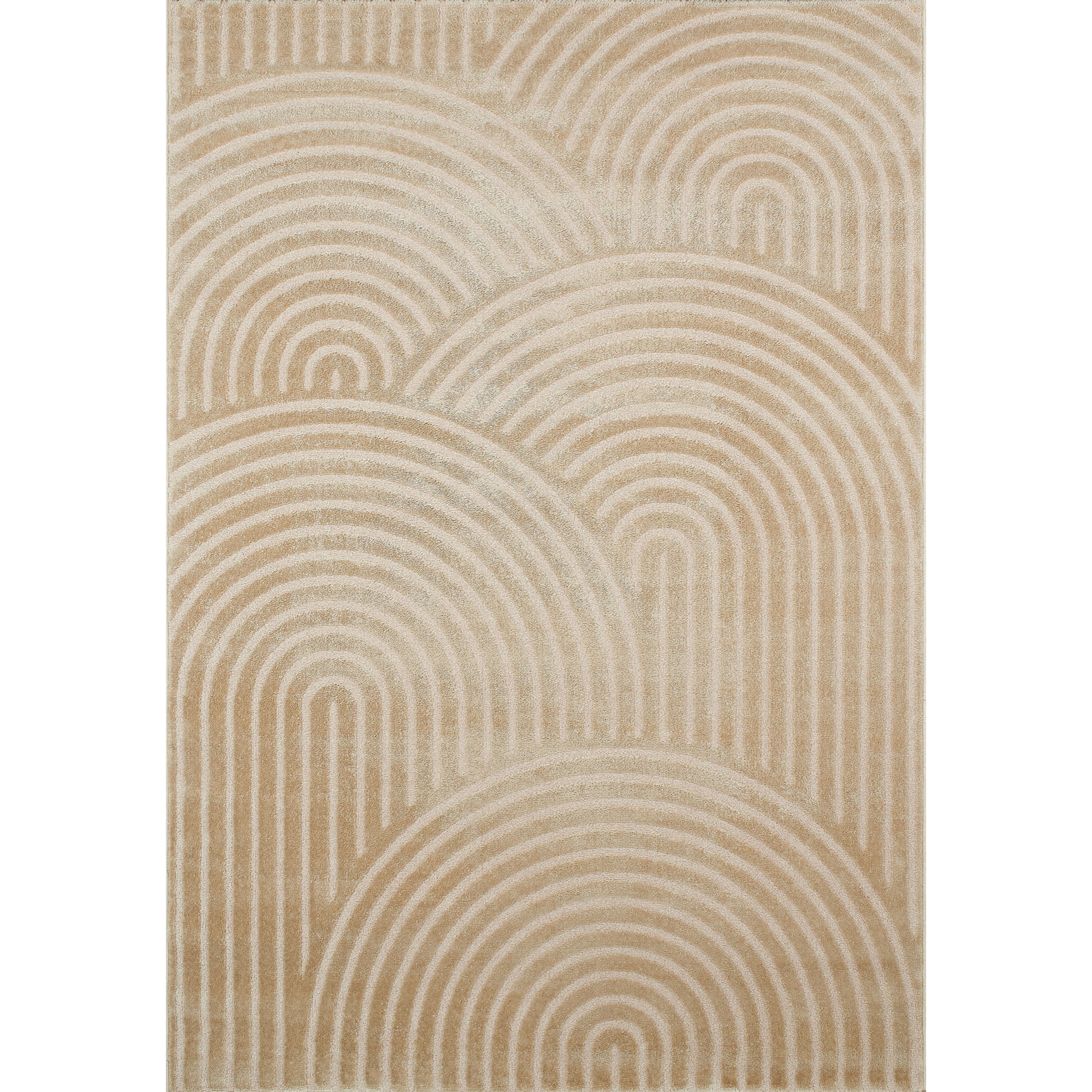 BIANCA - Tapis arc en ciel beige avec poils longs en relief