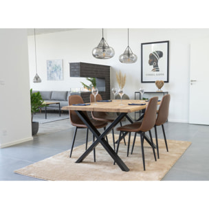 Set 2 sedie da pranzo Stockholm in ecopelle marrone vintage con gambe nere