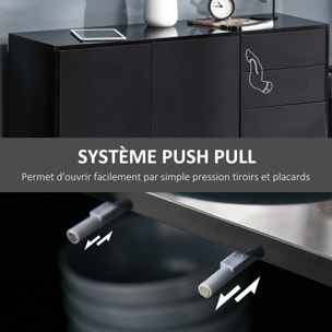 Commode buffet de rangement 2 tiroirs coulissants 3 portes étagère réglable panneaux de particules 117 x 36 x 74 cm noir