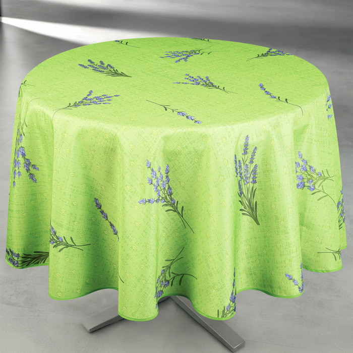 Nappe anti-tâche ronde motif lavande - Vert