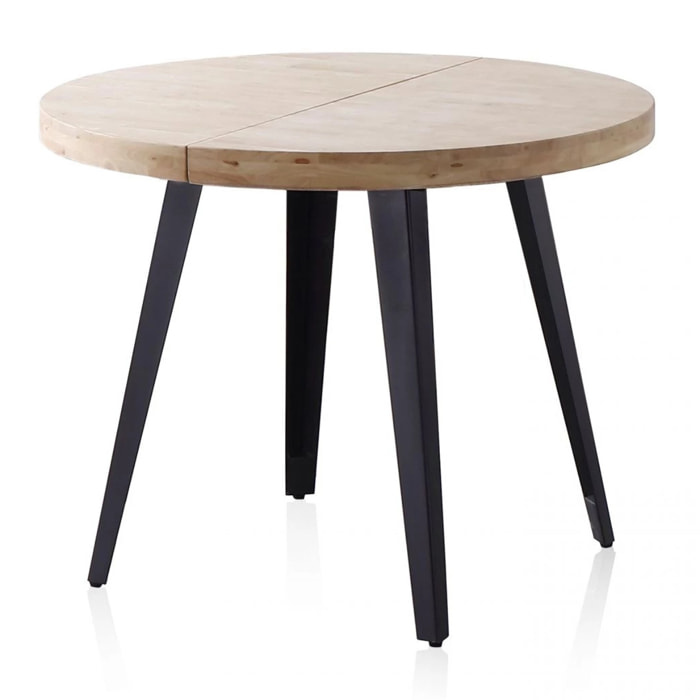 Mesa de comedor redonda extensible en negro y roble 100-180x100 cm Berg Negro - Roble