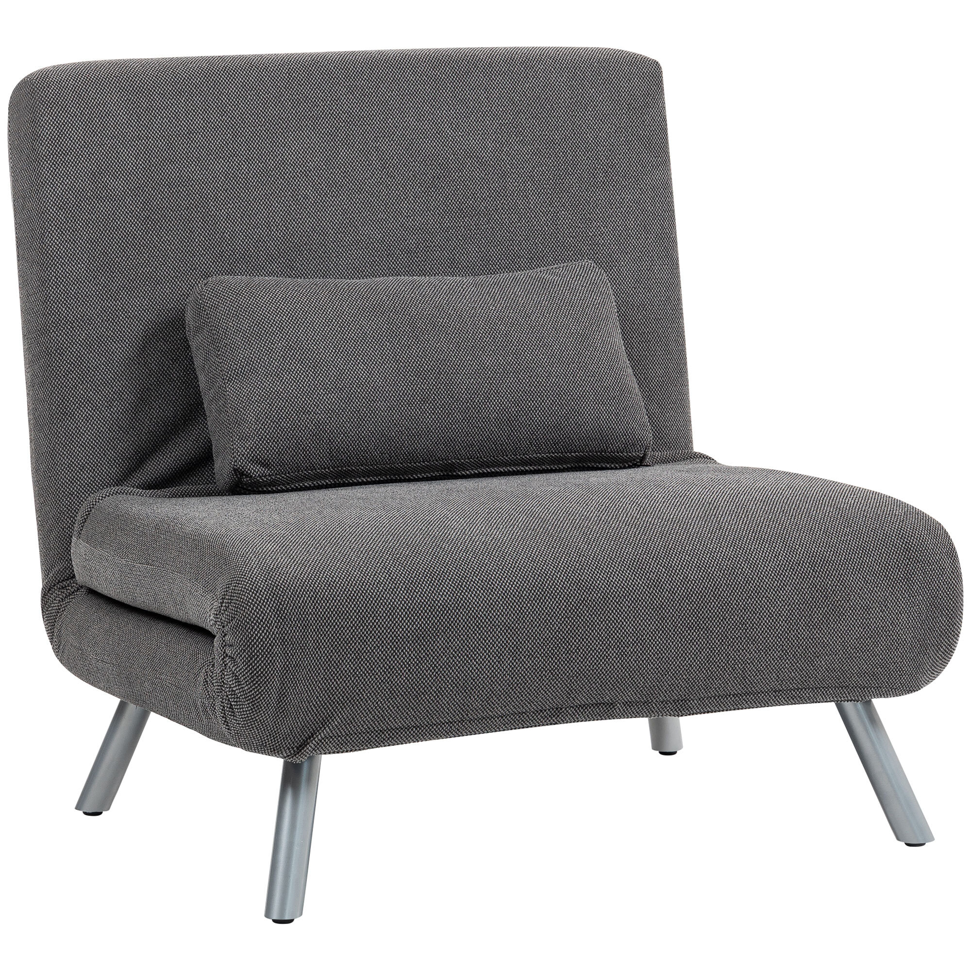 Sofá Cama de 1 Plazas 3 en 1 Sillón Cama Plegable Tapizado en Chenilla con Respaldo Ajustable de 5 Niveles y Almohada Acolchada para Oficina Dormitorio Salón 80x75x83 cm Negro