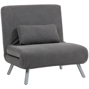 Sofá Cama de 1 Plazas 3 en 1 Sillón Cama Plegable Tapizado en Chenilla con Respaldo Ajustable de 5 Niveles y Almohada Acolchada para Oficina Dormitorio Salón 80x75x83 cm Negro