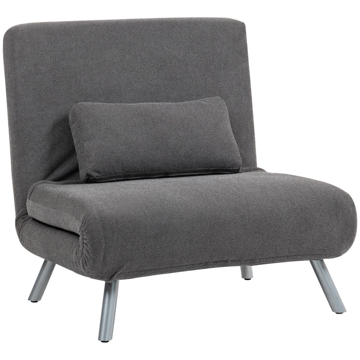 Sofá Cama de 1 Plazas 3 en 1 Sillón Cama Plegable Tapizado en Chenilla con Respaldo Ajustable de 5 Niveles y Almohada Acolchada para Oficina Dormitorio Salón 80x75x83 cm Negro