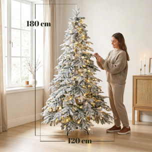 Sapin de Noël artificiel enneigé LED H.180 cm 350 LEDs blanc chaud télécommande 8 modes