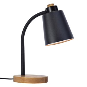 Forlight Pau Lámpara de Escritorio de Estilo Nórdico. Flexo de Escritorio E27 de Acero Negro y Madera Clara Natural