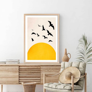 Affiche dessin ""ailes au soleil"" Affiche + cadre en bois - Chêne
