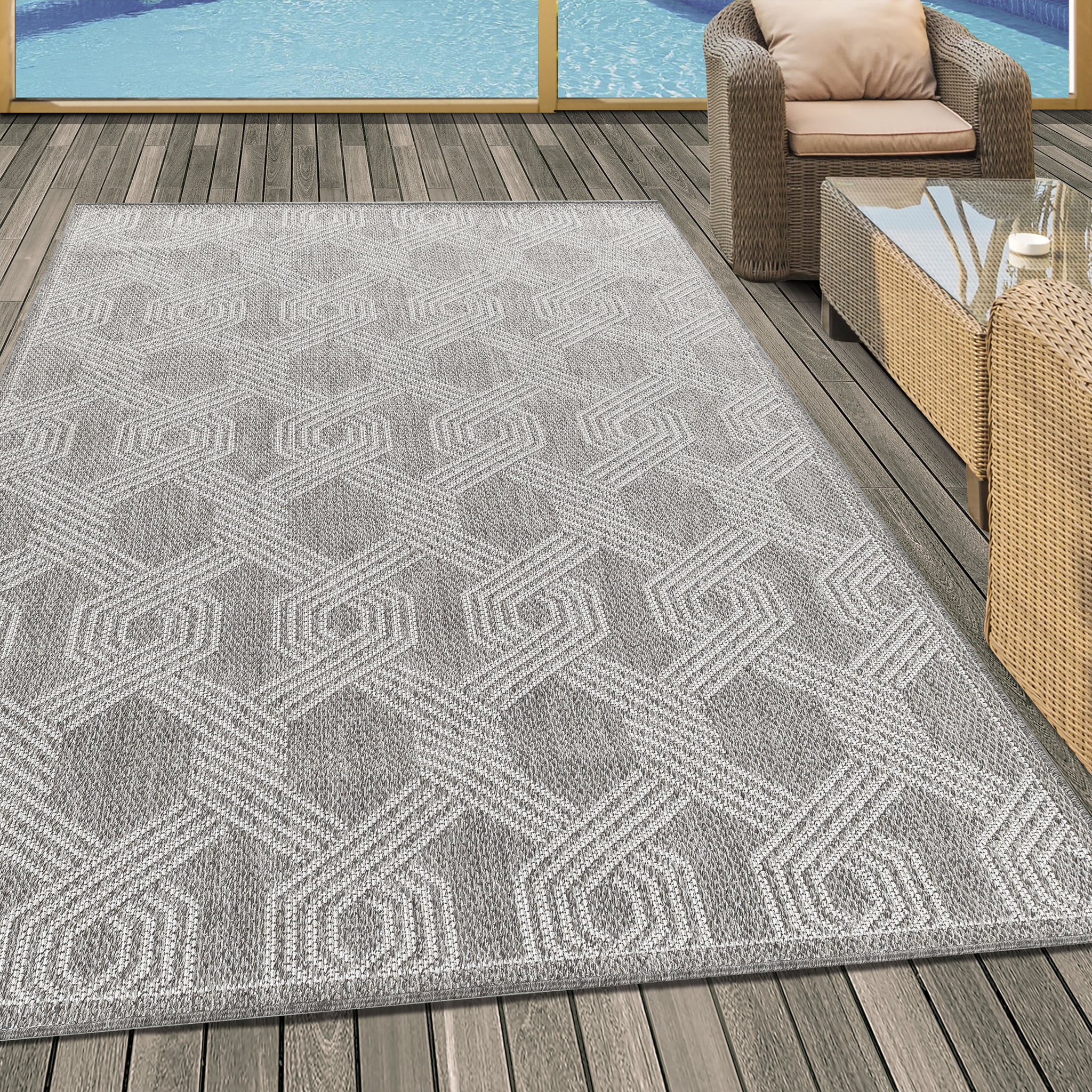 ARUBA - Tapis intérieur / extérieur à motif graphique gris
