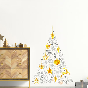 Sticker Noël sapin de noël doré et gris - Autocollants stickers adhésifs noël - décoration fêtes