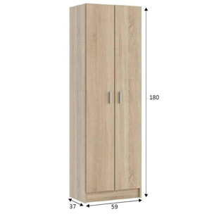 Armadio multiuso Portsmouth, Mobile ausiliario a 2 ante, Guardaroba portascarpe moderno, Scarpiera verticale, cm 59x37h180, Rovere