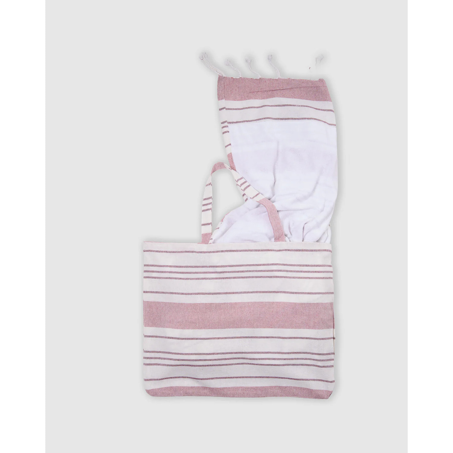 Pack bolso + toalla pareo algodón raya indra rosa