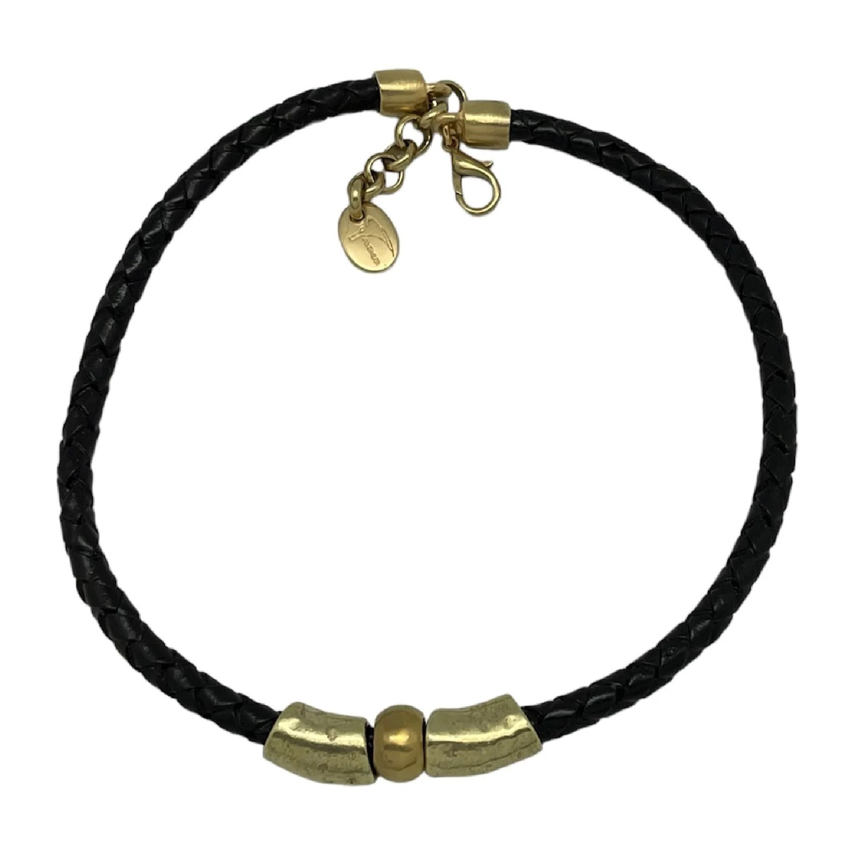 Collar cuero trenzado dorado