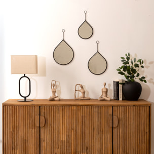 Lot de 3 miroirs goutte Leny métal noir